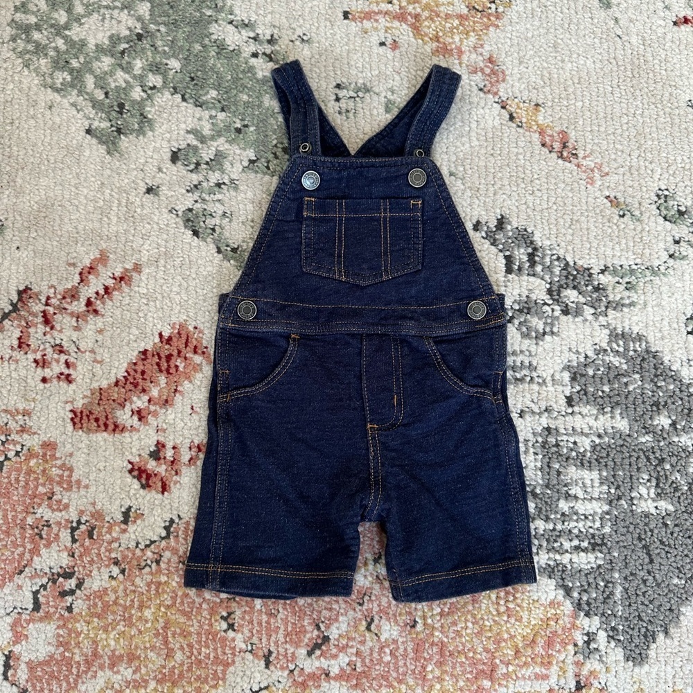 New Carter’s Baby Boy Dark Faux Denim 12 Month Overalls Shortalls One Piece